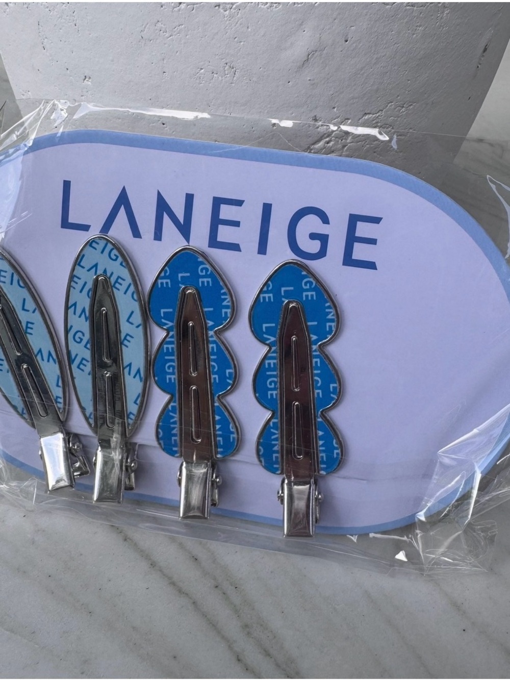 LANEIGE Light Blue and Silver Makeup Hair Clips - Pack of 5